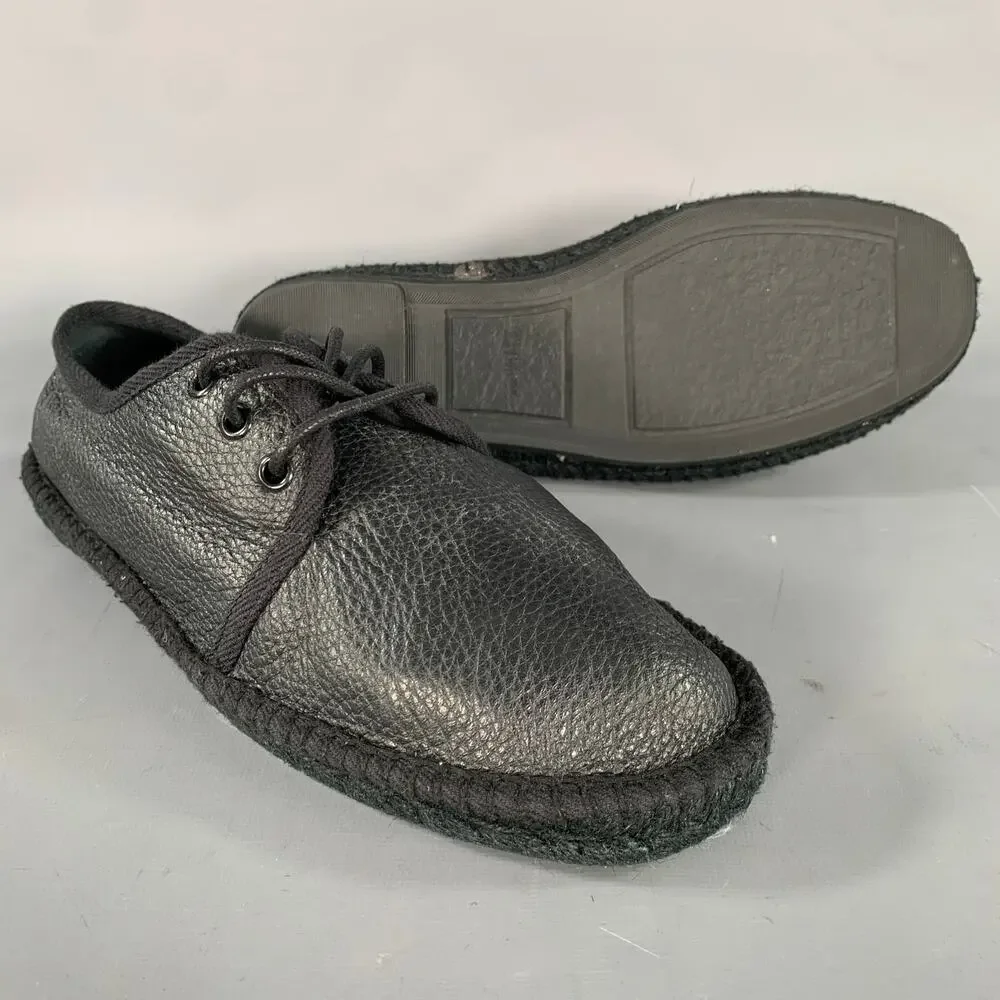 SAINT LAURENT Size 8 Black Crackled Leather Yacht Lace Up Shoes